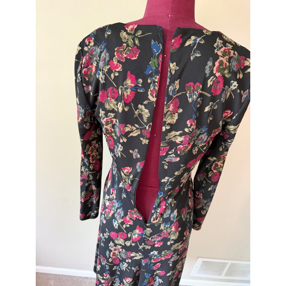 Lauren Ralph Lauren Dress Floral Twist Front Long Sleeve Black Pink Size 2 - Picture 9 of 10